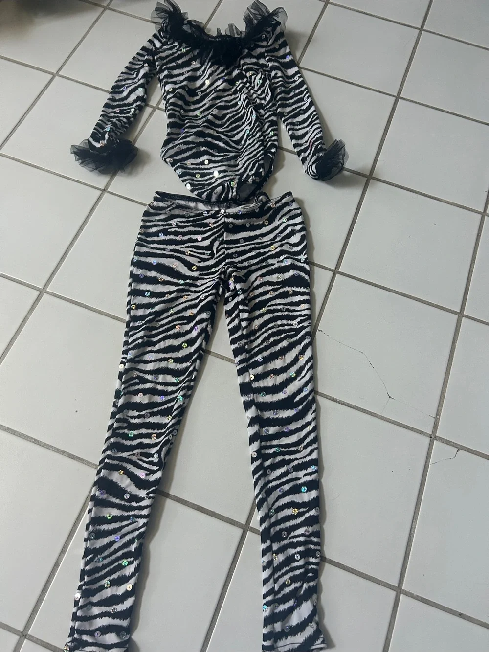 Weissman Black & White Zebra Sequin Dance Costume Set
